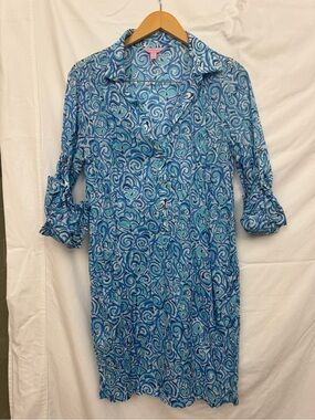 Lilly Pulitzer Blue Swirl Button-Front Women’s Dress